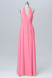 Chiffon Column Halter Sleeveless Bridesmaid Dress-B03091