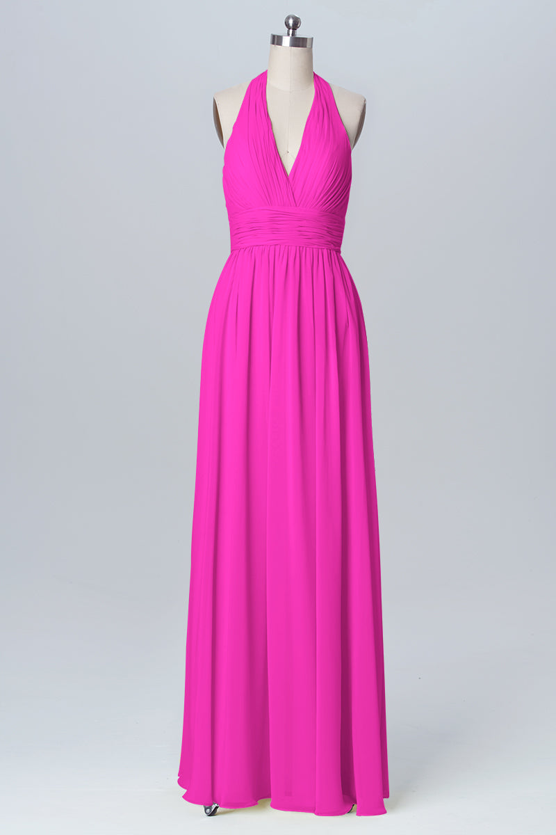 Chiffon Column Halter Sleeveless Bridesmaid Dress-B03091