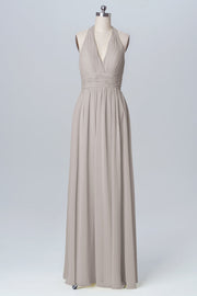 Chiffon Column Halter Sleeveless Bridesmaid Dress-B03091