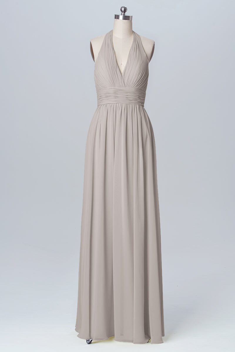 Chiffon Column Halter Sleeveless Bridesmaid Dress-B03091