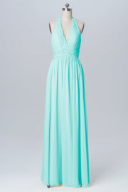 Chiffon Column Halter Sleeveless Bridesmaid Dress-B03091