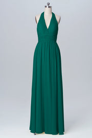 Chiffon Column Halter Sleeveless Bridesmaid Dress-B03091