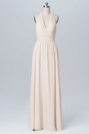 Chiffon Column Halter Sleeveless Bridesmaid Dress-B03091