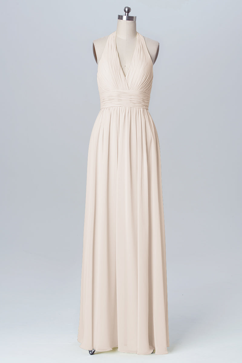 Chiffon Column Halter Sleeveless Bridesmaid Dress-B03091