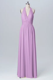 Chiffon Column Halter Sleeveless Bridesmaid Dress-B03091