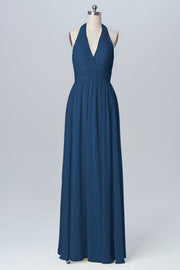 Chiffon Column Halter Sleeveless Bridesmaid Dress-B03091