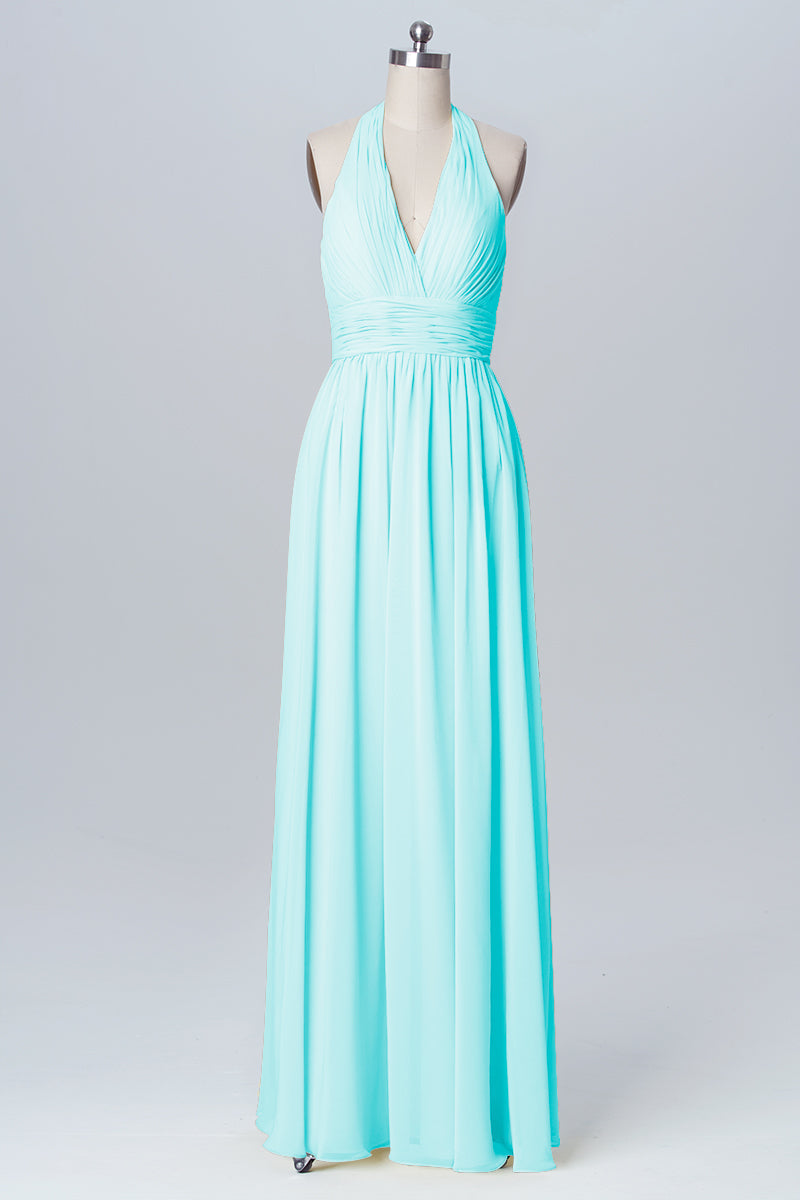 Chiffon Column Halter Sleeveless Bridesmaid Dress-B03091
