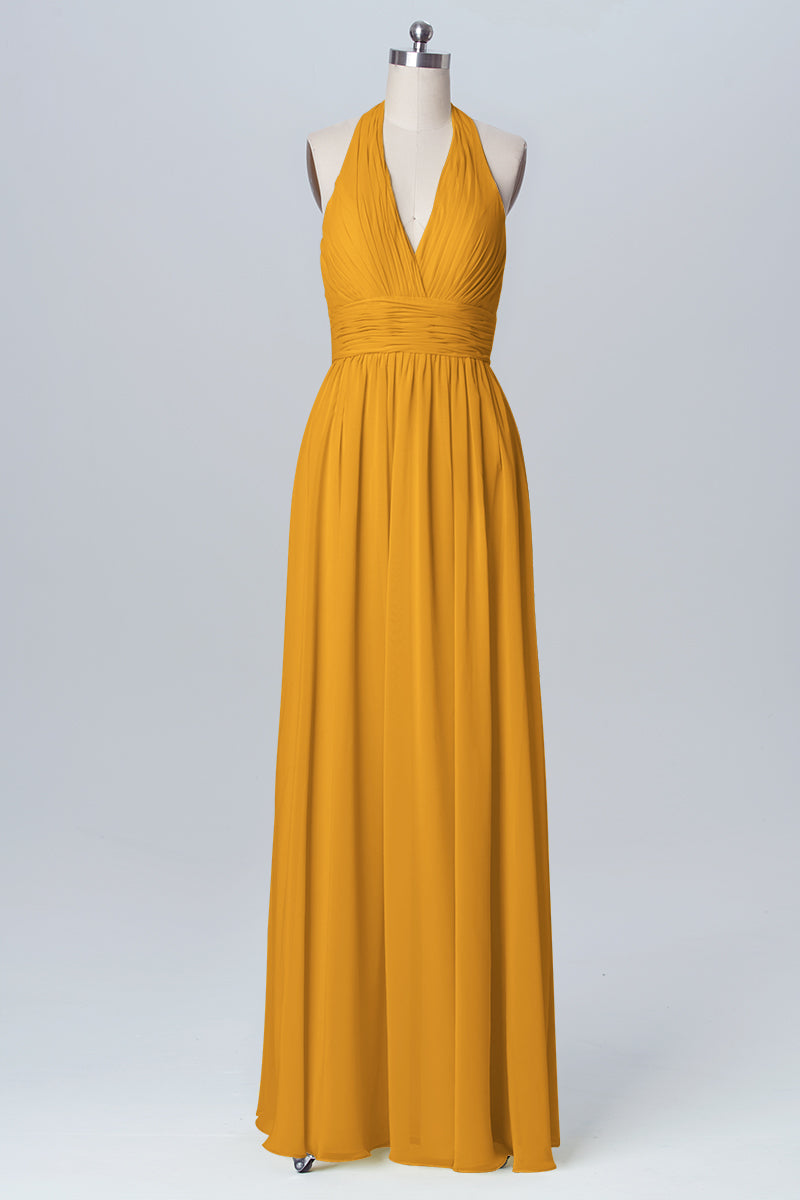 Chiffon Column Halter Sleeveless Bridesmaid Dress-B03091
