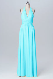 Chiffon Column Halter Sleeveless Bridesmaid Dress-B03091