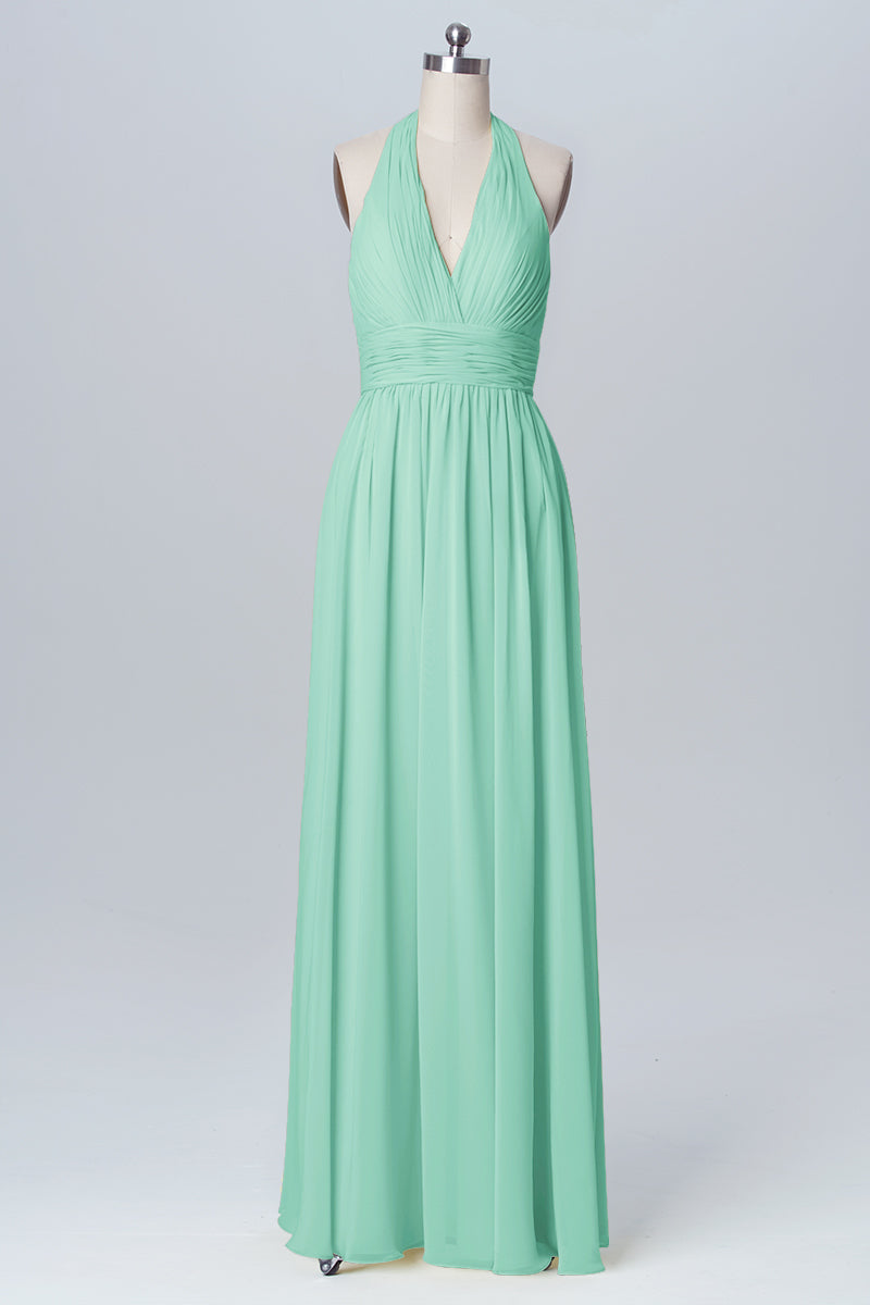 Chiffon Column Halter Sleeveless Bridesmaid Dress-B03091