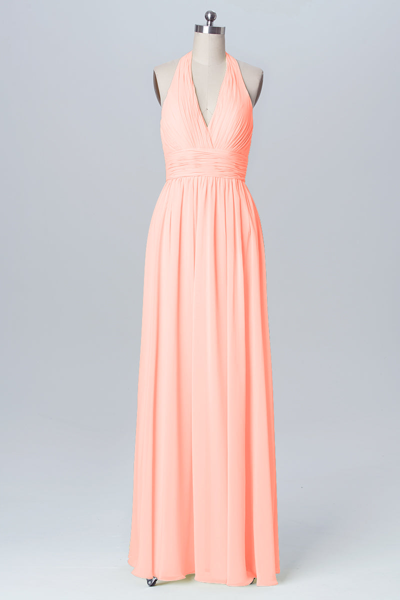 Chiffon Column Halter Sleeveless Bridesmaid Dress-B03091