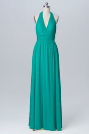 Chiffon Column Halter Sleeveless Bridesmaid Dress-B03091