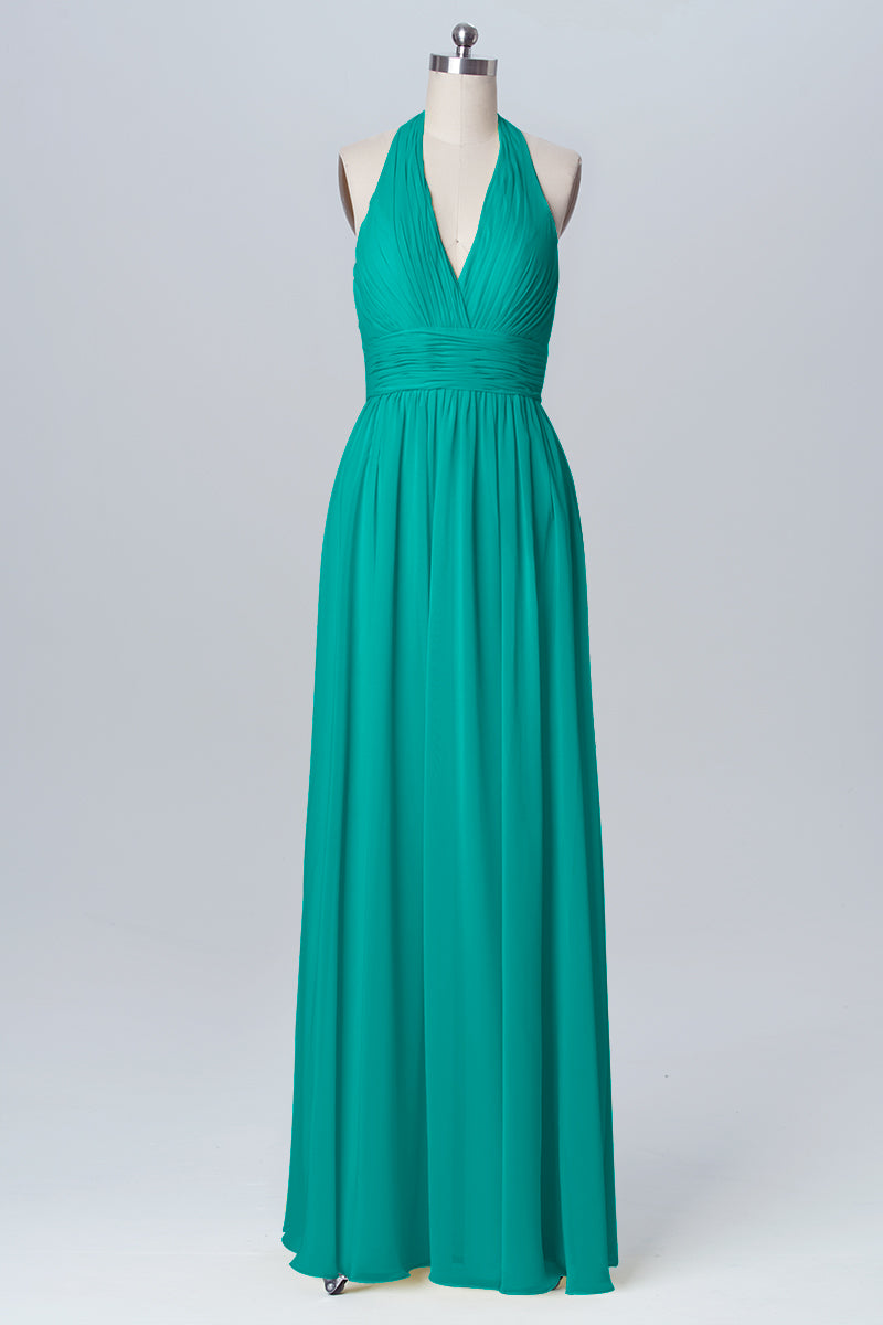Chiffon Column Halter Sleeveless Bridesmaid Dress-B03091