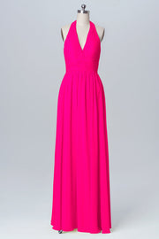 Chiffon Column Halter Sleeveless Bridesmaid Dress-B03091
