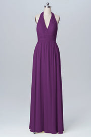 Chiffon Column Halter Sleeveless Bridesmaid Dress-B03091
