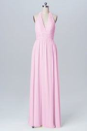 Chiffon Column Halter Sleeveless Bridesmaid Dress-B03091