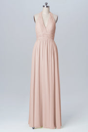 Chiffon Column Halter Sleeveless Bridesmaid Dress-B03091