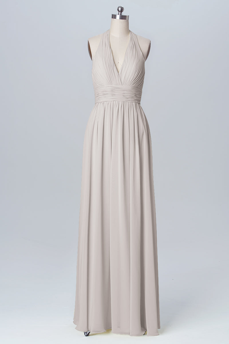 Chiffon Column Halter Sleeveless Bridesmaid Dress-B03091