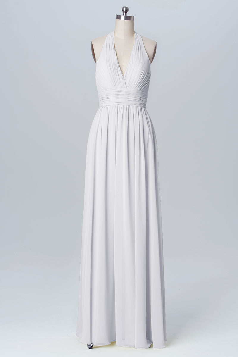 Chiffon Column Halter Sleeveless Bridesmaid Dress-B03091