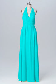 Chiffon Column Halter Sleeveless Bridesmaid Dress-B03091