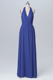 Chiffon Column Halter Sleeveless Bridesmaid Dress-B03091