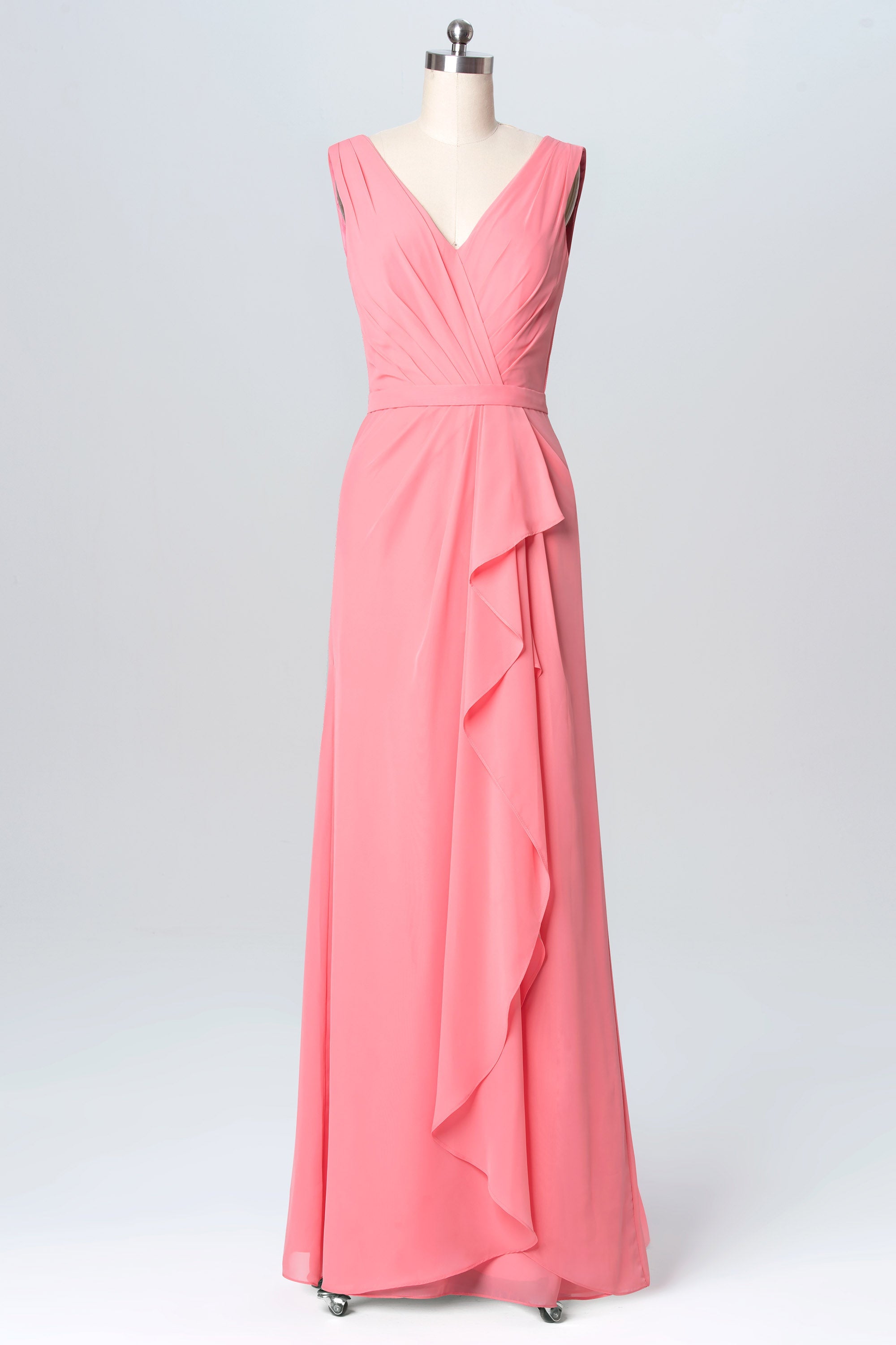 Chiffon V-Neck Sleeveless Bridesmaid Dress| Plus Size | 60+ Colors