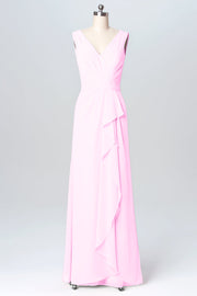 Chiffon Column V-Neck Sleeveless Bridesmaid Dress-B03093