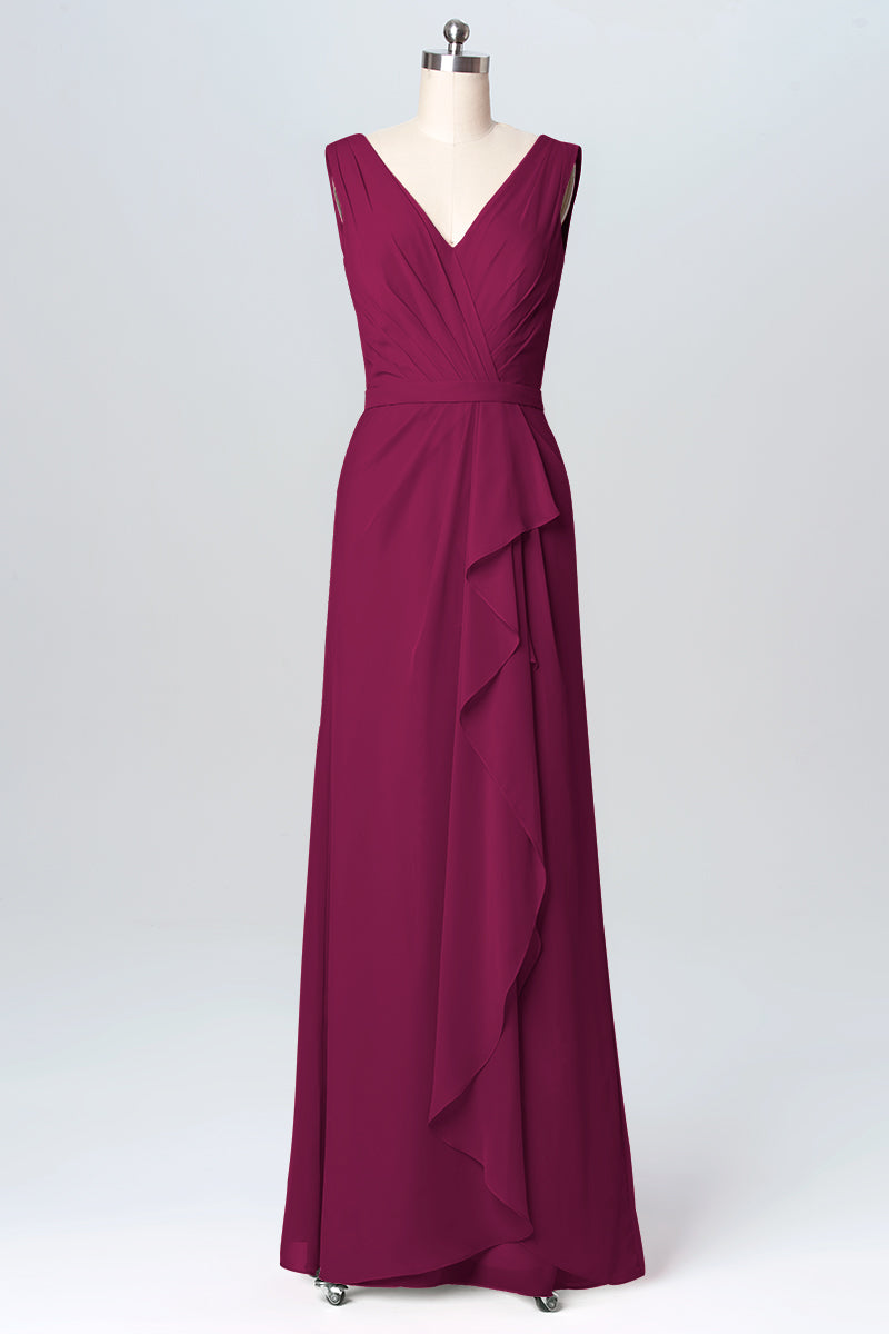 Chiffon Column V-Neck Sleeveless Bridesmaid Dress-B03093