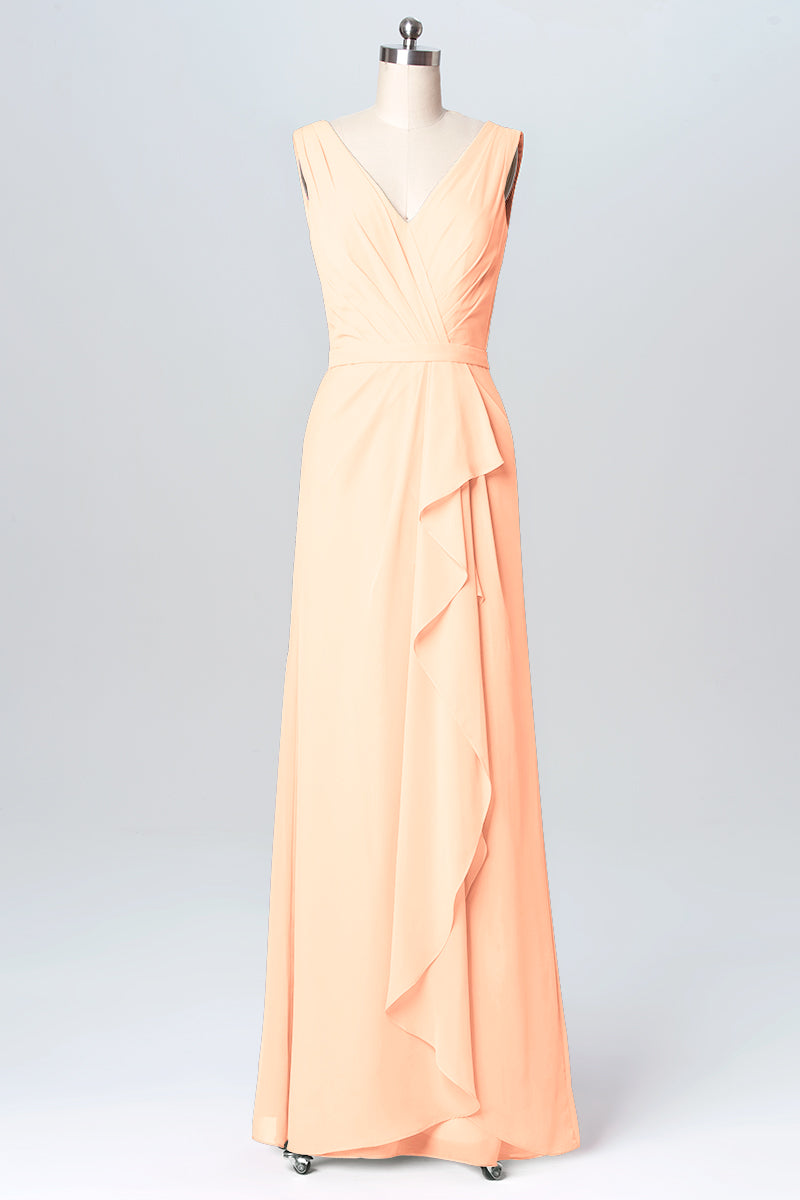 Chiffon Column V-Neck Sleeveless Bridesmaid Dress-B03093