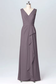 Chiffon Column V-Neck Sleeveless Bridesmaid Dress-B03093