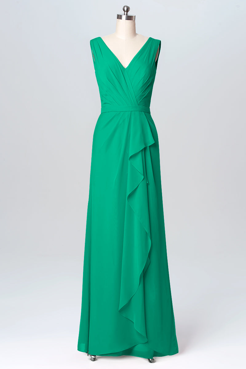 Chiffon Column V-Neck Sleeveless Bridesmaid Dress-B03093