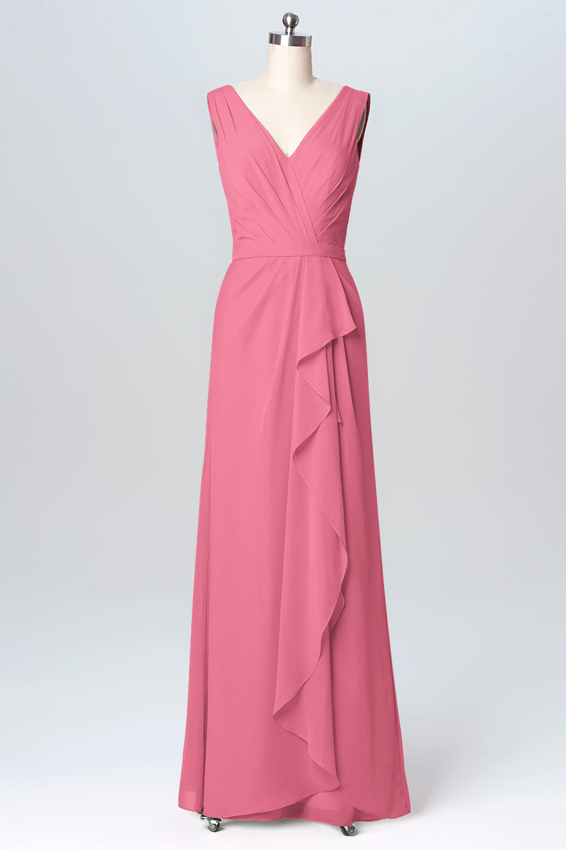 Chiffon Column V-Neck Sleeveless Bridesmaid Dress-B03093