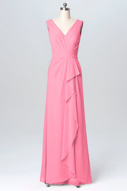 Chiffon Column V-Neck Sleeveless Bridesmaid Dress-B03093
