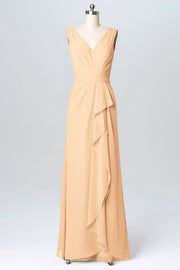 Chiffon Column V-Neck Sleeveless Bridesmaid Dress-B03093