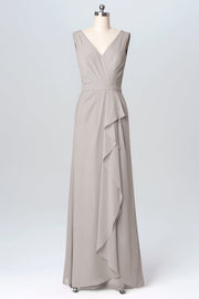 Chiffon Column V-Neck Sleeveless Bridesmaid Dress-B03093