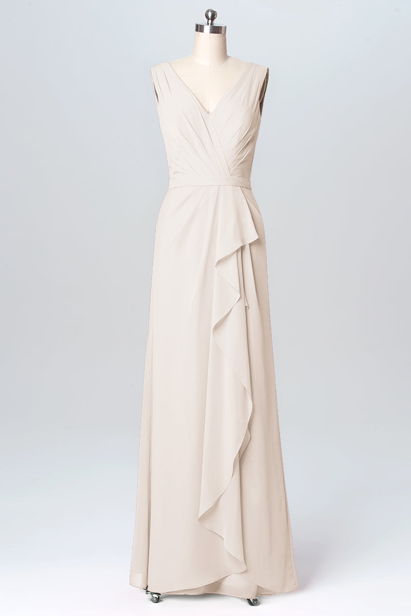 Chiffon Column V-Neck Sleeveless Bridesmaid Dress-B03093