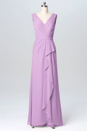 Chiffon Column V-Neck Sleeveless Bridesmaid Dress-B03093