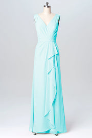 Chiffon Column V-Neck Sleeveless Bridesmaid Dress-B03093