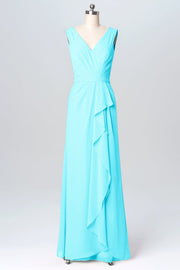 Chiffon Column V-Neck Sleeveless Bridesmaid Dress-B03093