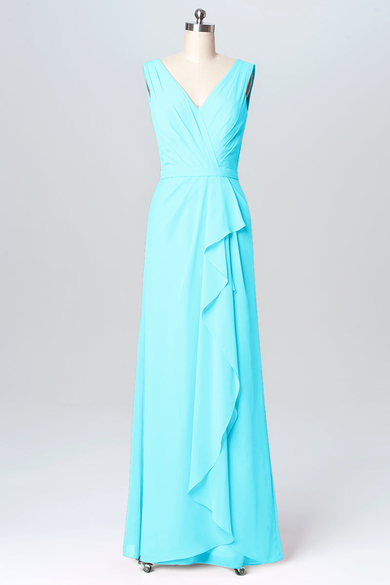 Chiffon Column V-Neck Sleeveless Bridesmaid Dress-B03093