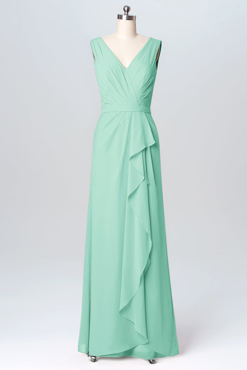 Chiffon Column V-Neck Sleeveless Bridesmaid Dress-B03093