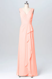 Chiffon Column V-Neck Sleeveless Bridesmaid Dress-B03093