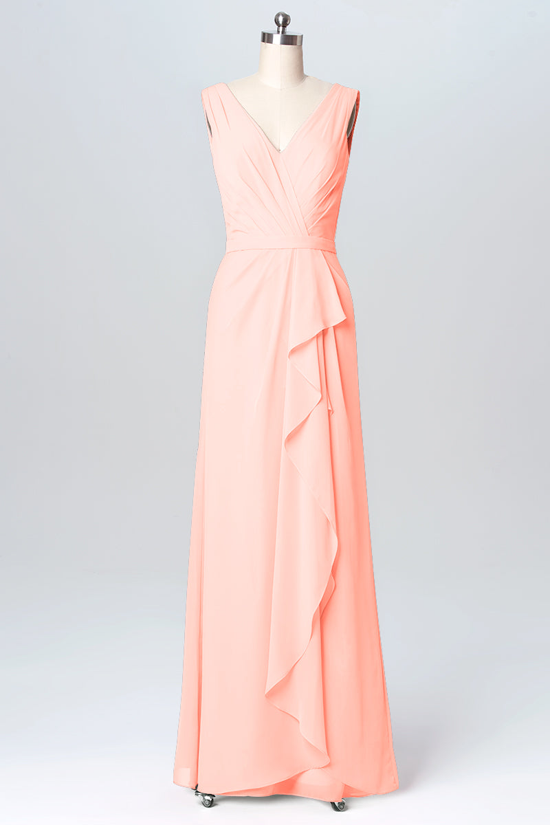 Chiffon Column V-Neck Sleeveless Bridesmaid Dress-B03093