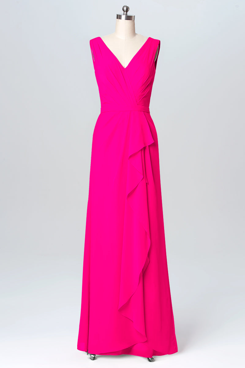 Chiffon Column V-Neck Sleeveless Bridesmaid Dress-B03093