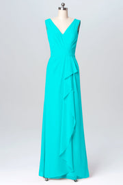 Chiffon Column V-Neck Sleeveless Bridesmaid Dress-B03093