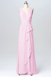 Chiffon Column V-Neck Sleeveless Bridesmaid Dress-B03093
