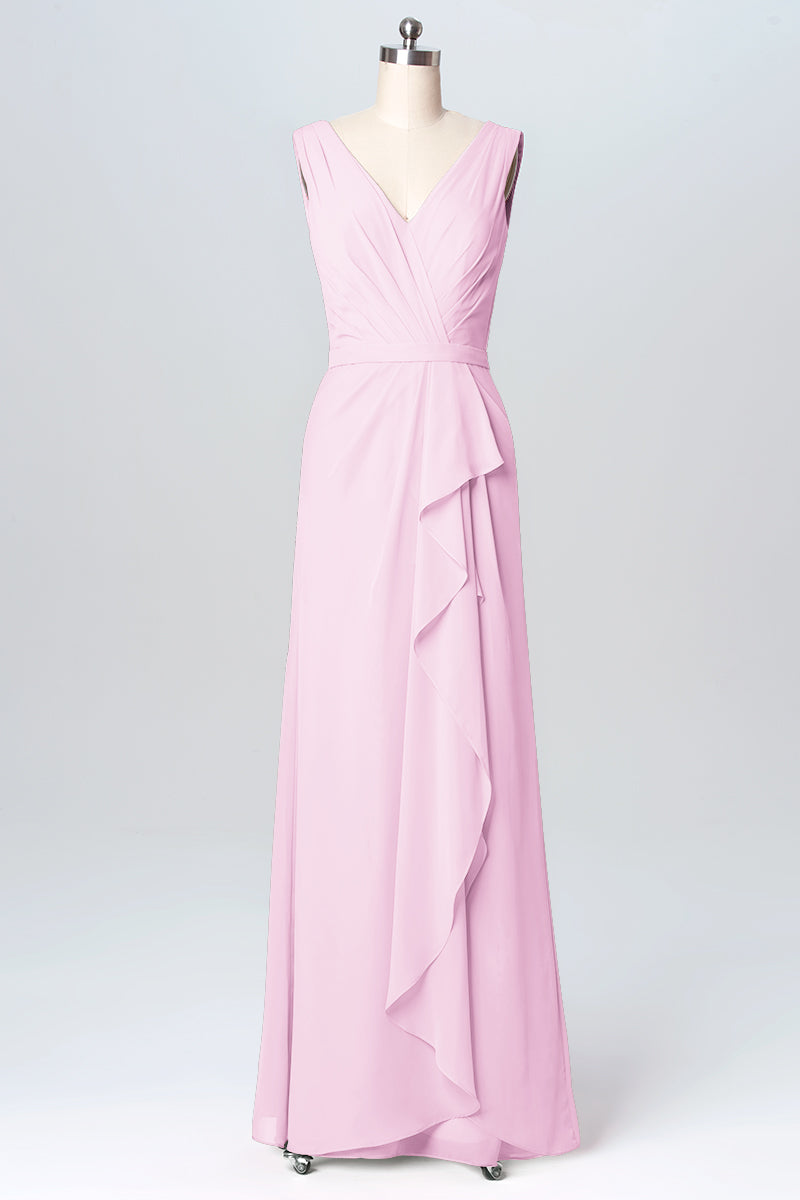 Chiffon Column V-Neck Sleeveless Bridesmaid Dress-B03093