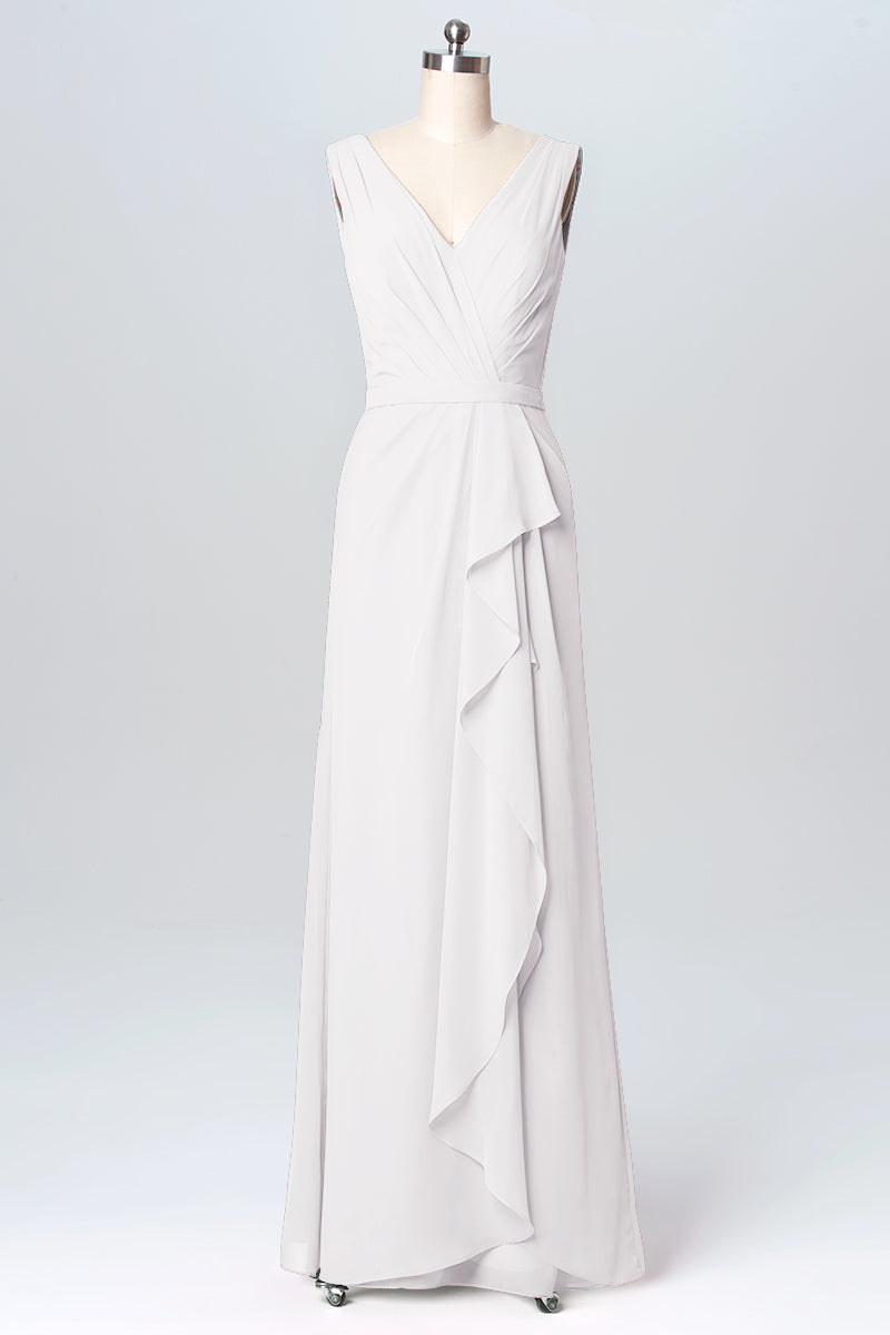 Chiffon Column V-Neck Sleeveless Bridesmaid Dress-B03093