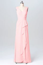 Chiffon Column V-Neck Sleeveless Bridesmaid Dress-B03093