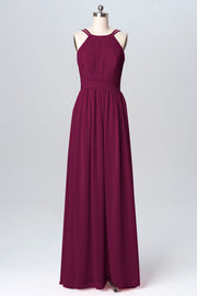 Chiffon Column Spaghetti Straps Sleeveless Bridesmaid Dress-B03094